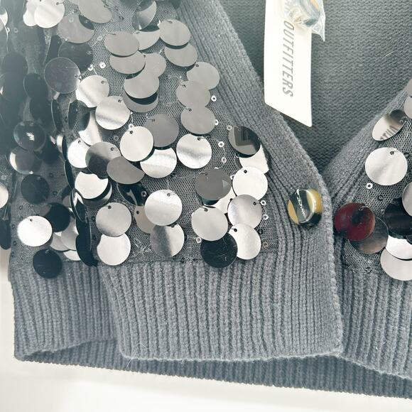 NWT Urban Outfitters UO Womens Disco Party Iris Sequin Crop Cardigan Sweater XS - Picture 7 of 9